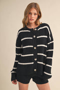 STRIPED SWEATER CARDIGAN AND SHORTS SET