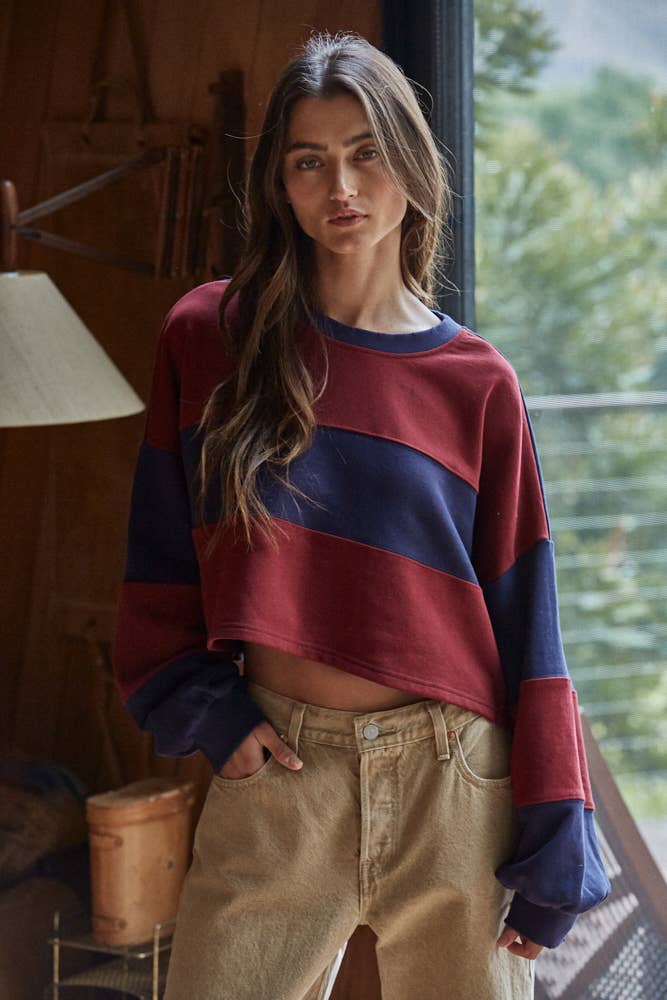 Cotton Striped Cropped Pullover Top
