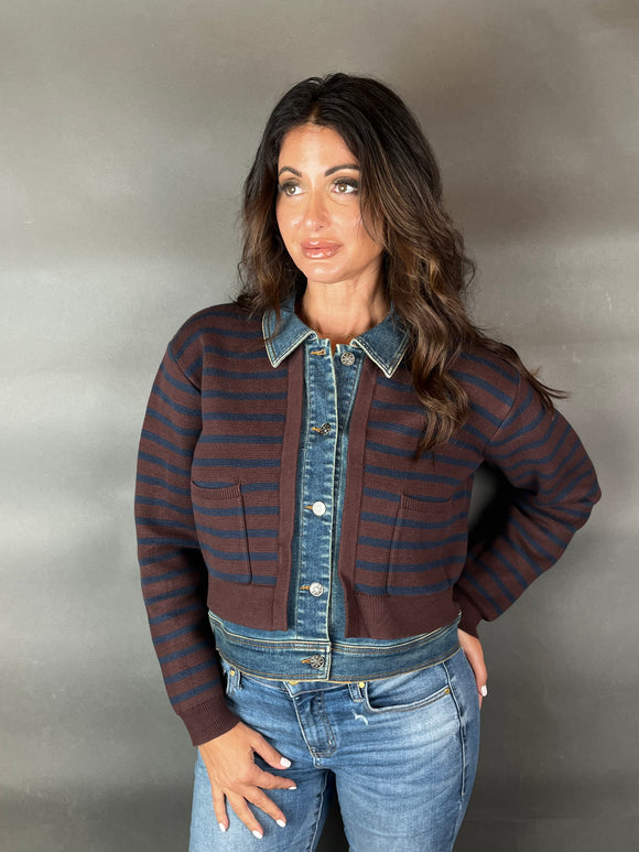 Striped Denim Trim Jacket