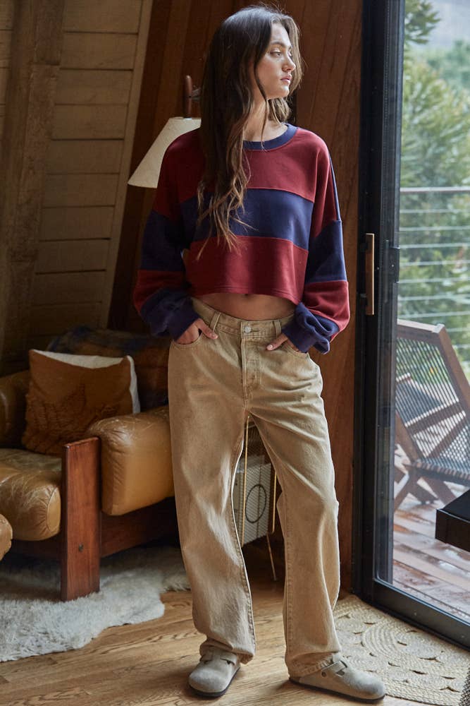Cotton Striped Cropped Pullover Top