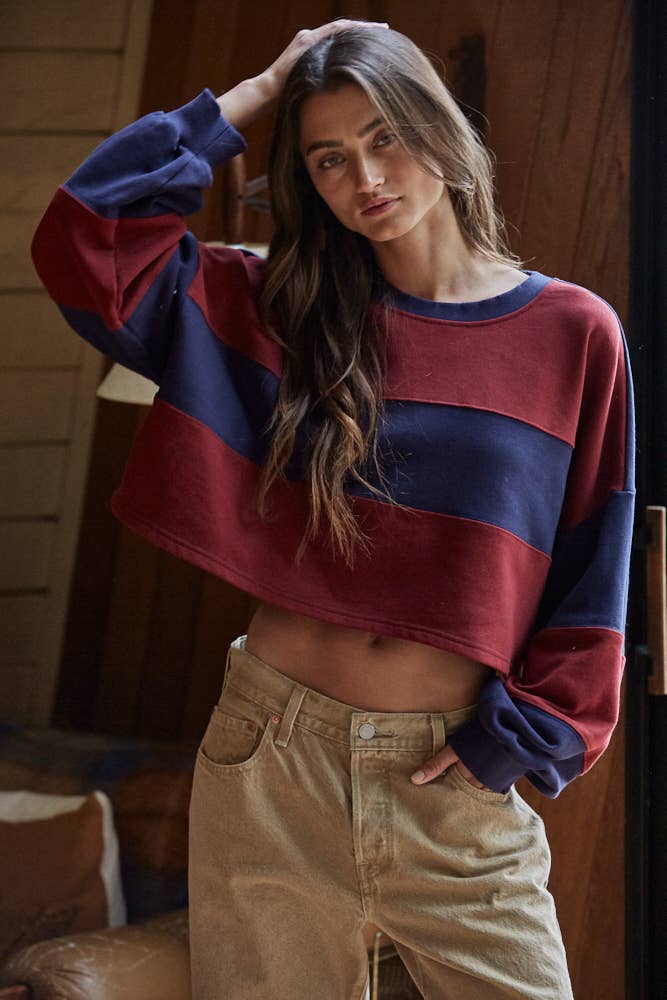 Cotton Striped Cropped Pullover Top
