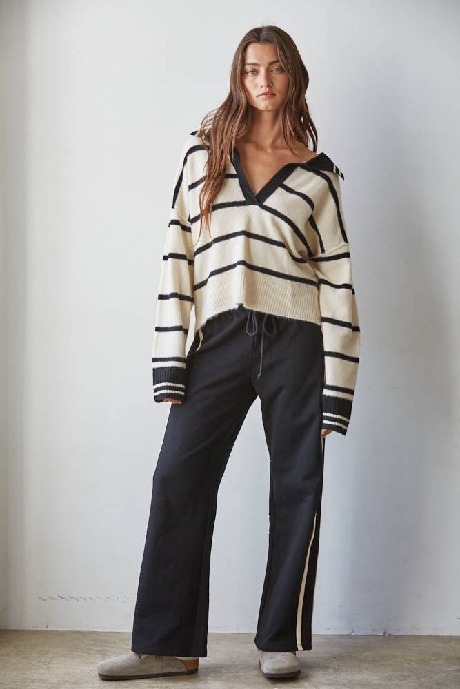 Knit Cotton Side Contrast Trim Pants