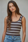 Knit Striped Seamless Padded Tank Top