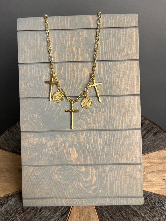 Gold Cross & Coins Necklace