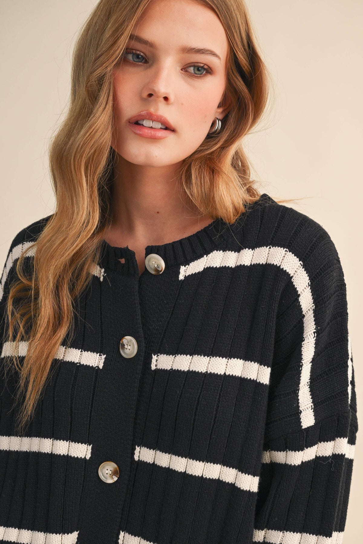 STRIPED SWEATER CARDIGAN AND SHORTS SET