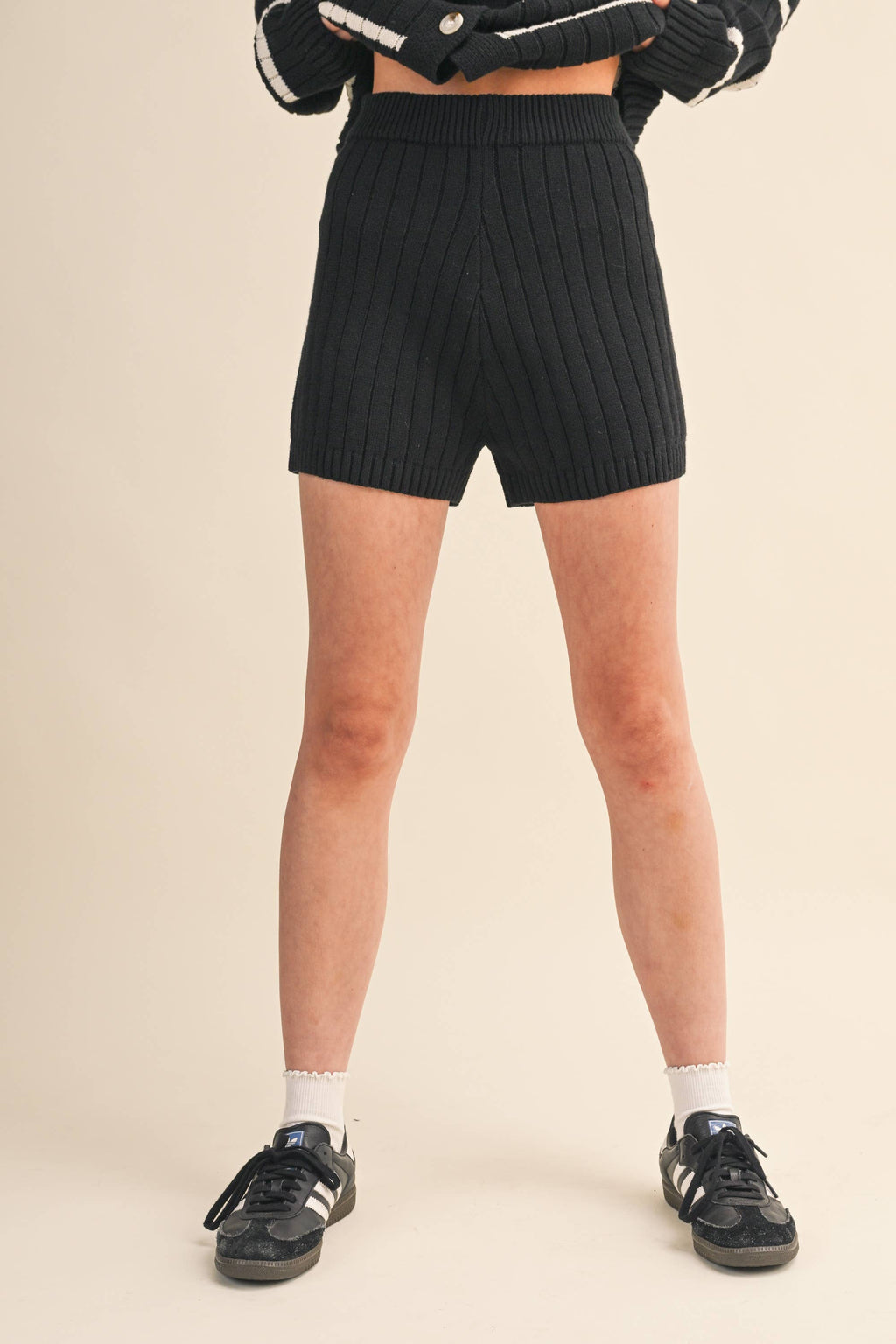 STRIPED SWEATER CARDIGAN AND SHORTS SET