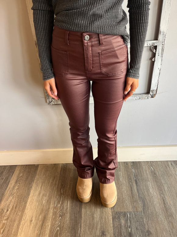 Burgundy Coated Pant W/ Square Pocket