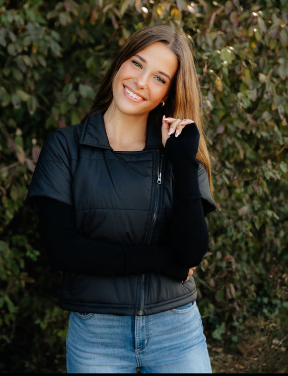 Puffer Jacket W/ Ribbed Sleeves