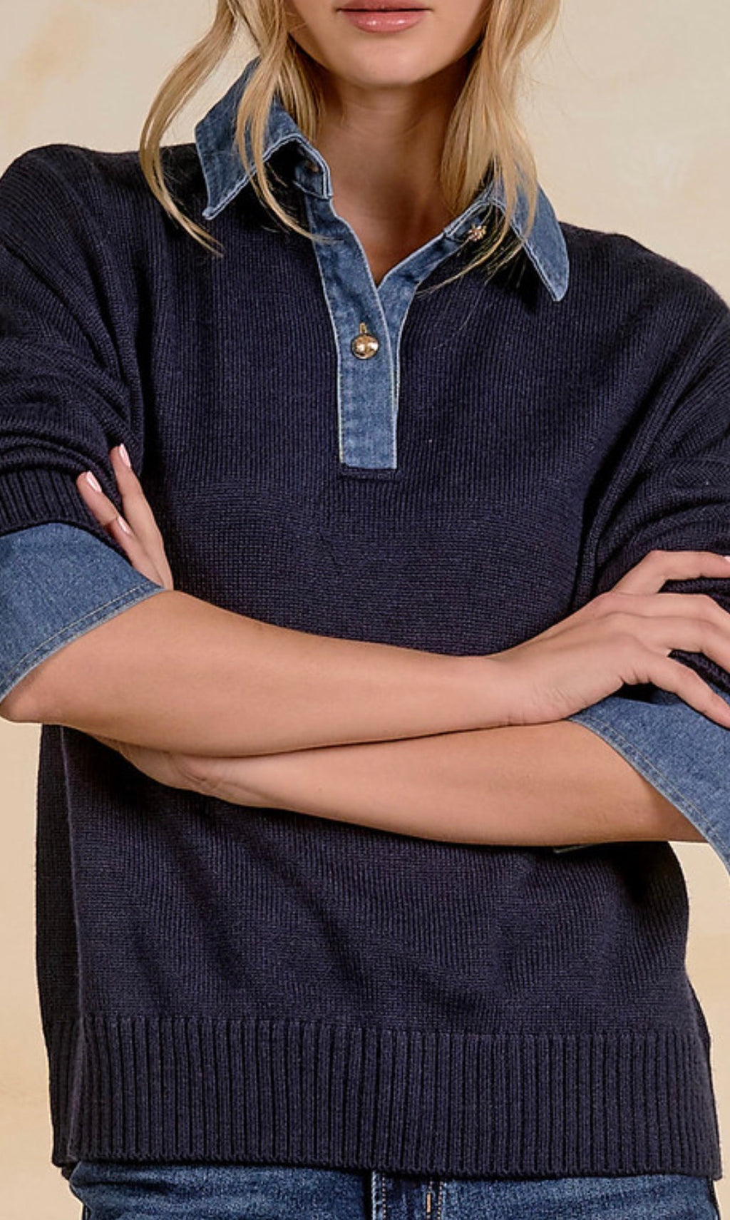 Collared Denim Sweater