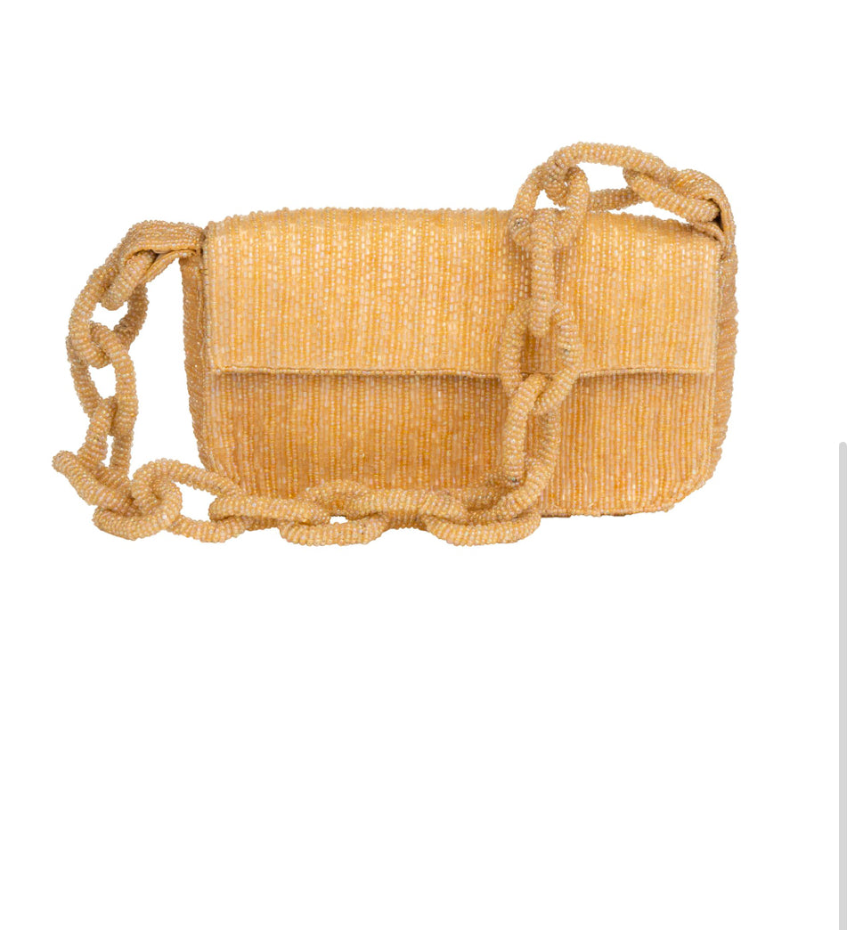 Beaded Shoulder Bag W/ Chunky Link Strap – Grey Boutique