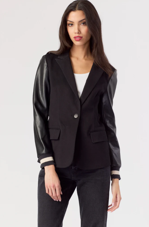 Faux Leather Sleeve Blazer