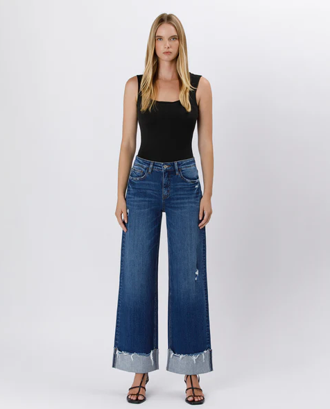High Rise Baggy Wide Cuffed Jean