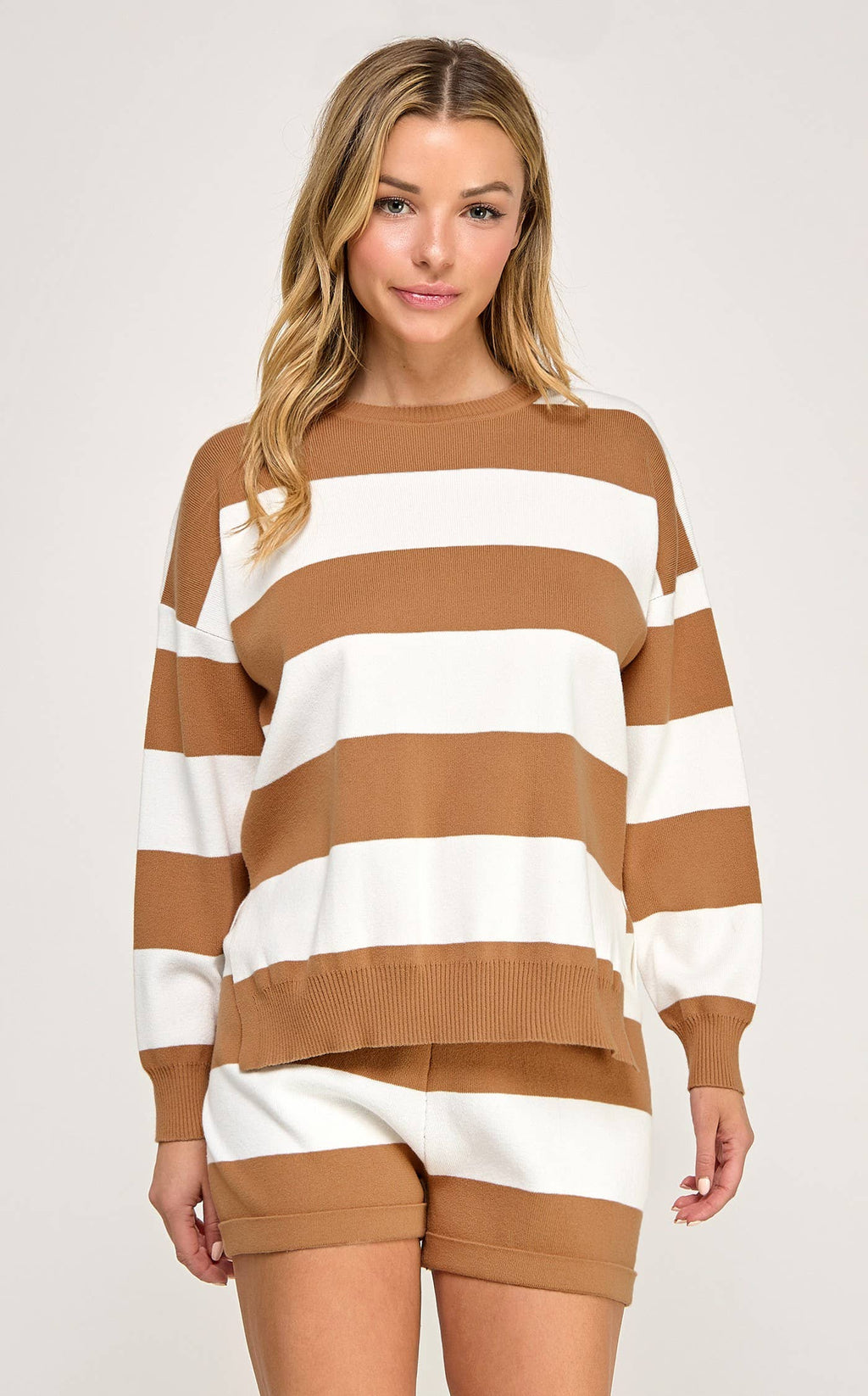 KNIT STRIPED RELAXED TOP AND SHORT SET