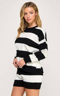 KNIT STRIPED RELAXED TOP AND SHORT SET