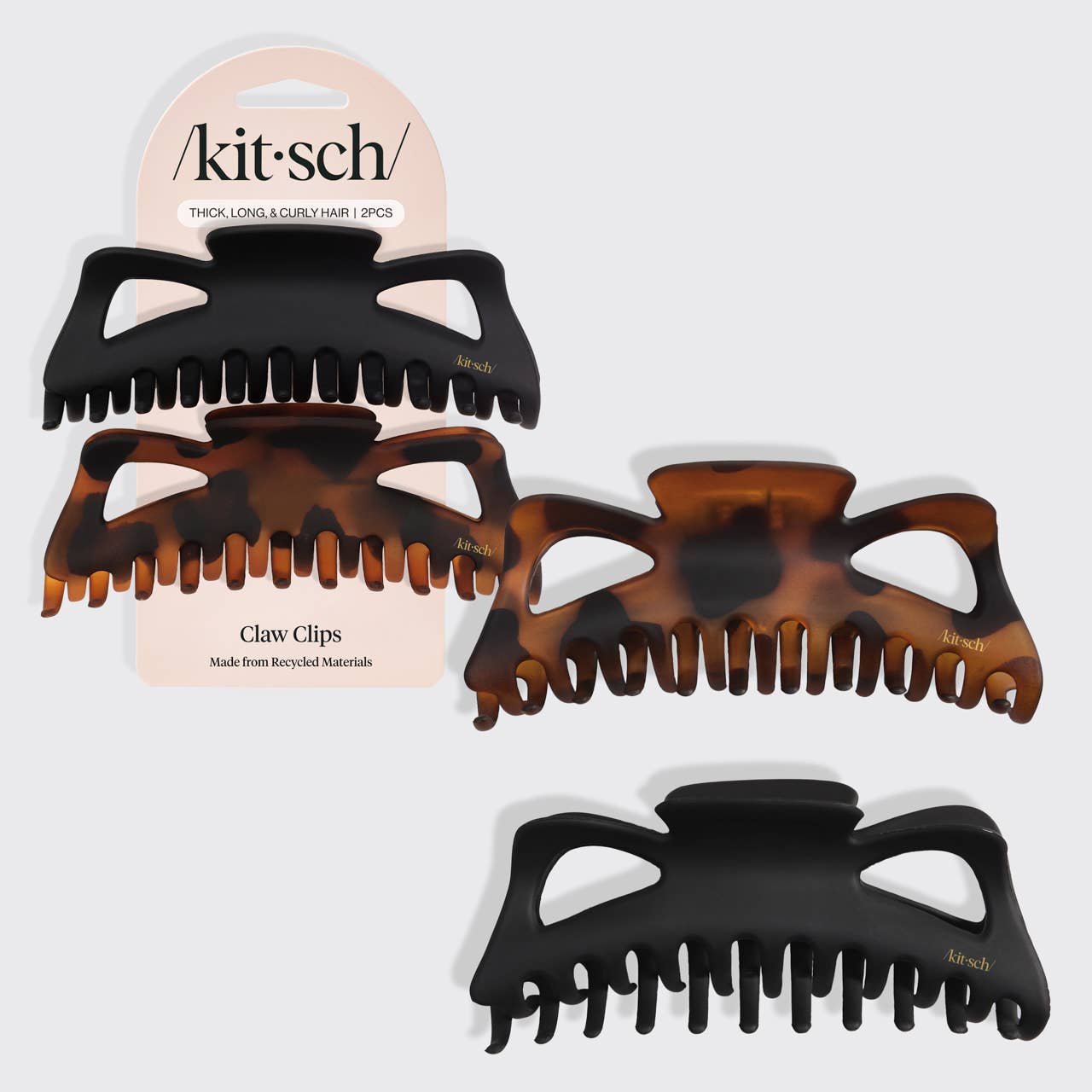 Recycled Plastic Jumbo Classic Claw Clips 2pc - Black & Tort