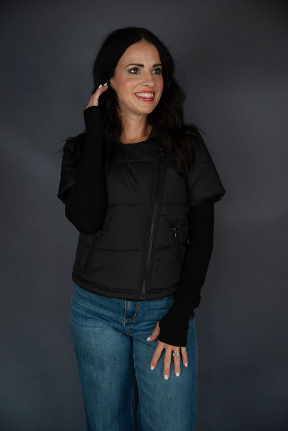 Puffer Jacket W/ Ribbed Sleeves