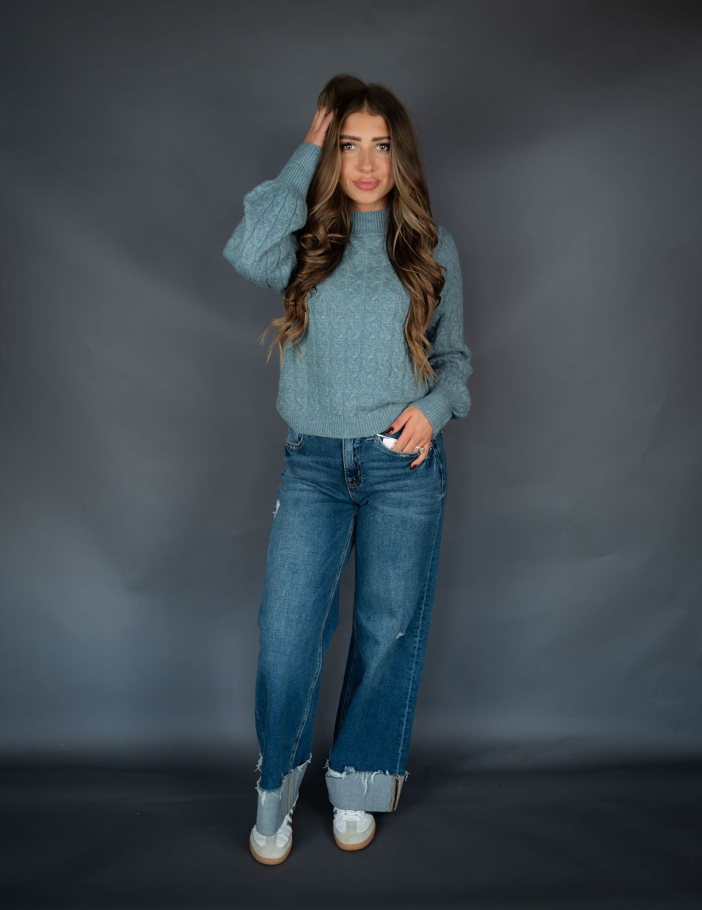 High Rise Baggy Wide Cuffed Jean