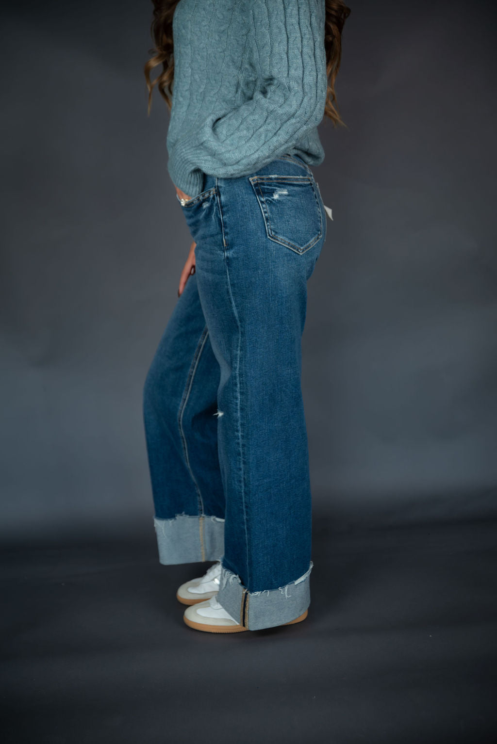 High Rise Baggy Wide Cuffed Jean