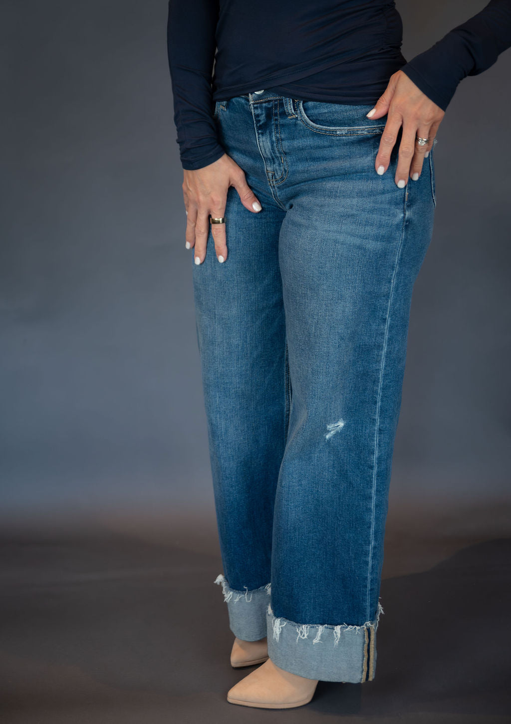 High Rise Baggy Wide Cuffed Jean